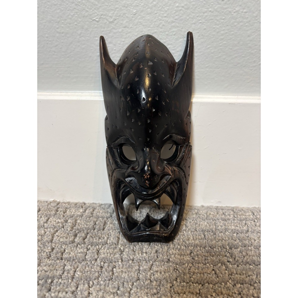 Filipino Bakunawa‎ Folk Art Demon Spirit Mask Hand Carved Wood 9x4
